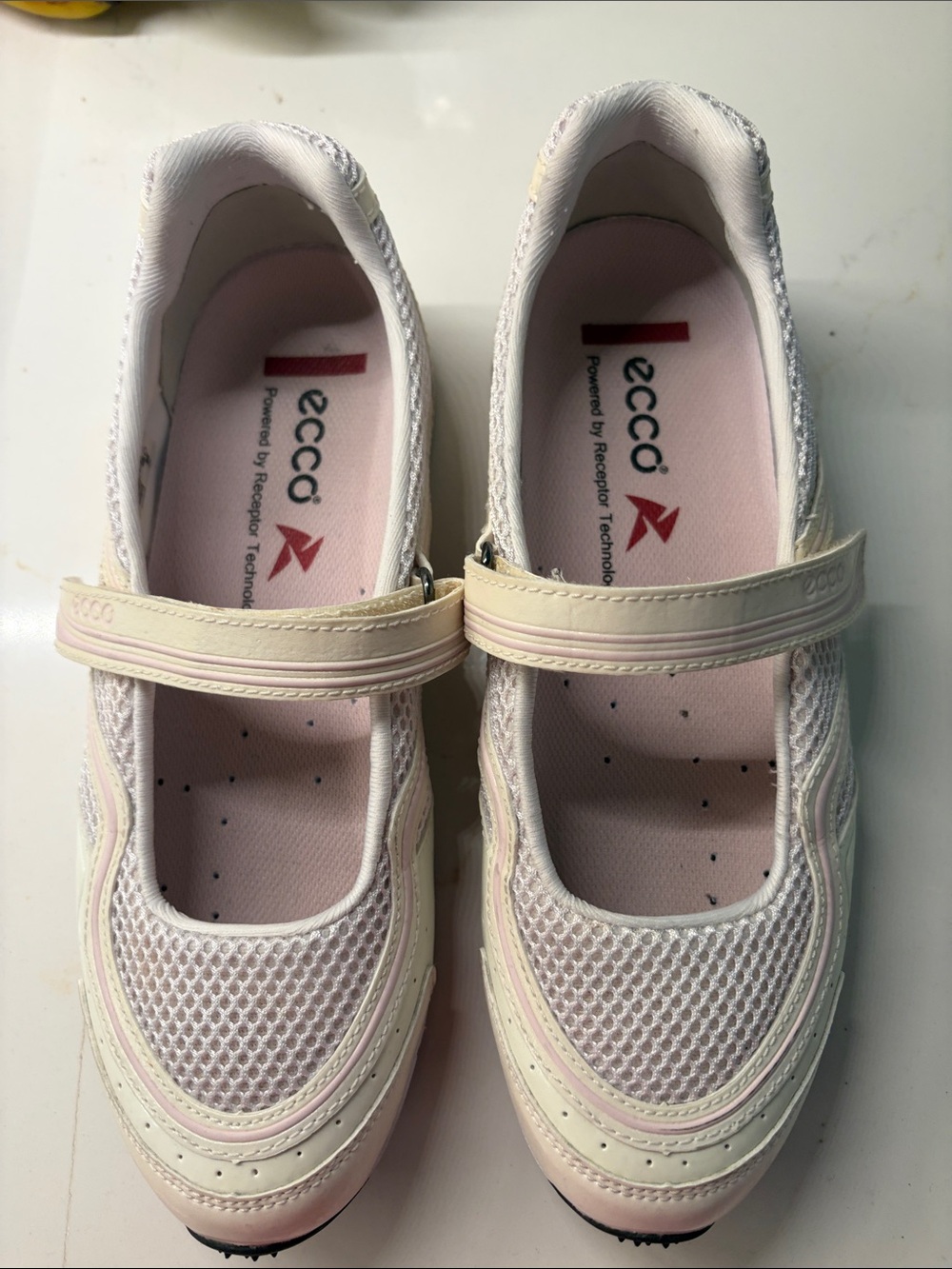Ecco Pink and Cream Mary-Jane Athletic Flats